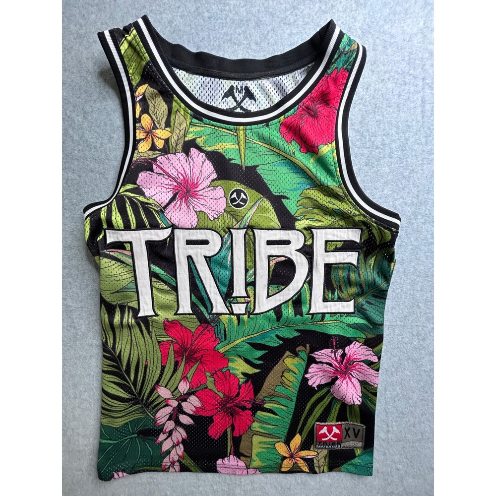 Tribe Marianas XV Tropical Floral Mesh Basketball Jersey Tank Top Green Pink-Med